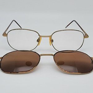 *SOLD* Easyclip Eyeglasses Matte Gold Tortoise Frame w Polarized ClipOn Sunglass